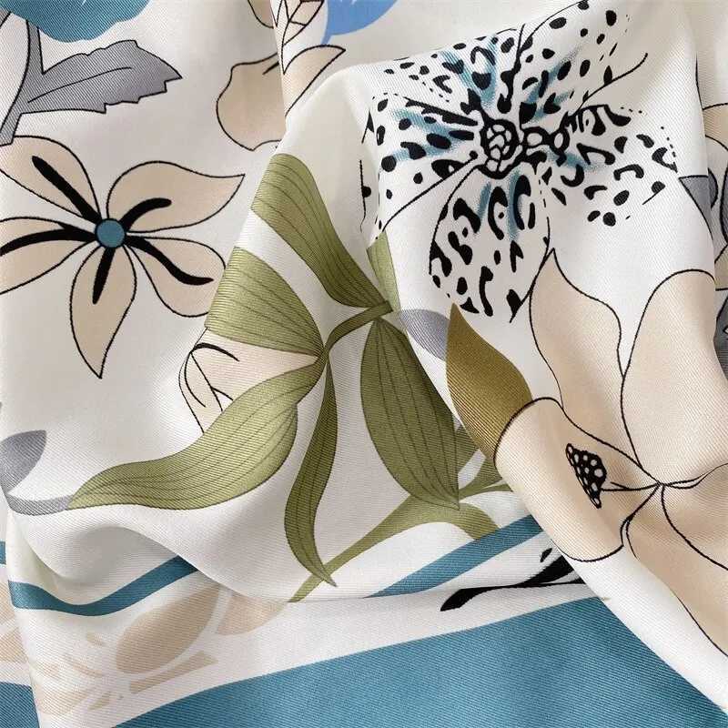 90 * 90cm womens square silk satin polyester scarf with floral print Shls headscarf season Bandanna W250118