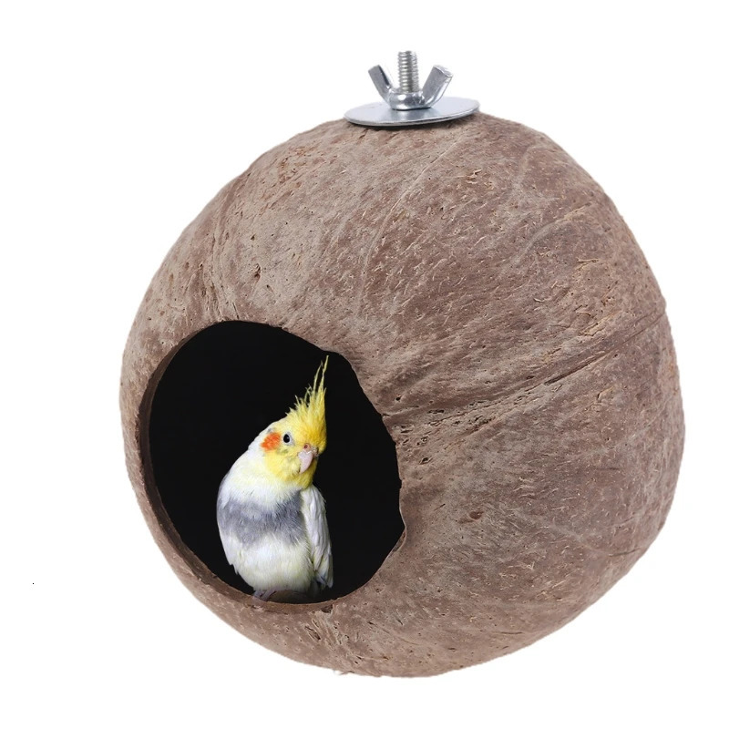 Parrot Nest Natural Coconut Shell House Cage Feeder Parakeet Birds Squirrel Hamster Toys Pet Breed Decoration Supplies B03E 250121
