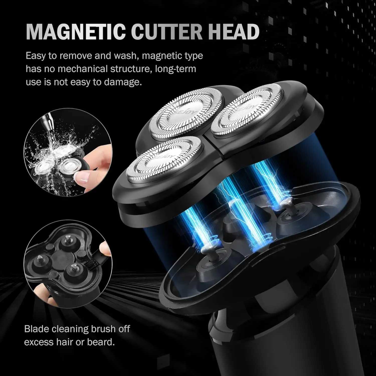 Sejoy Electric Shavers 3D Floating Rechargeable Electric Trimmer Razor Type-C Washable Rotary Shaving Beard ManeW250117