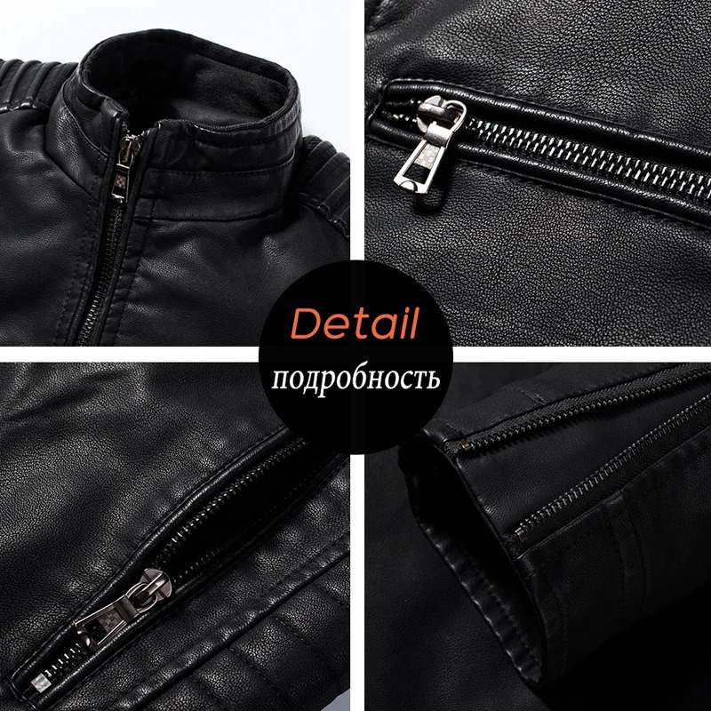 DIMUSI Mens Jacket Fashion Mens Vintage Leather Jackets Casual Men Faux Leather Motorcycle Jackets Biker Zipper Pockets Coats 250120