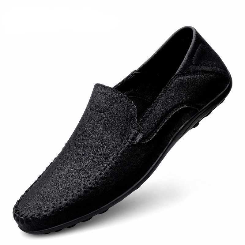 Genuine Leather Men Shoes Casual Formal Mens Loafers Luxury Brand Italian Breathable Slip Male Boat Shoe Size 46 47XJ250118