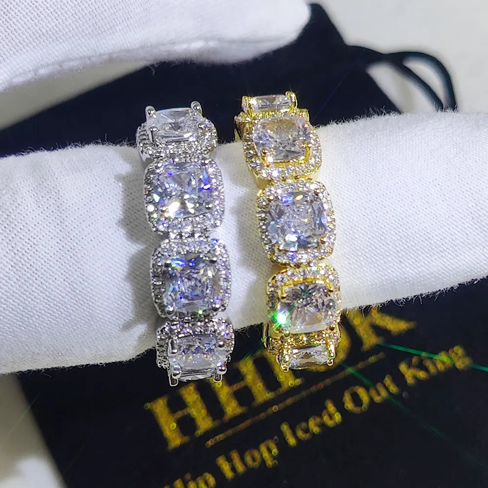 Hip Hop Jewelry Iced Out Cluster Cubic Zirconia Band tennis Ring Wedding Promise Cuban Link Rings 250121