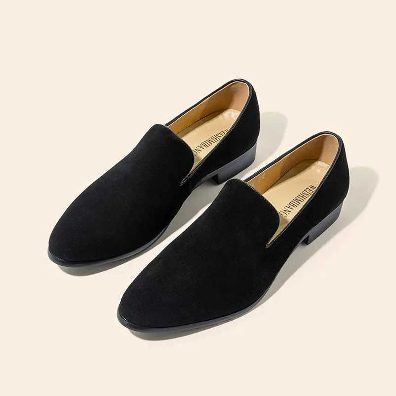 Loafers Men Slip- Pointy Suede Lazy Black Blue Breathable Handmade Dress Shoes for MenXJ250118