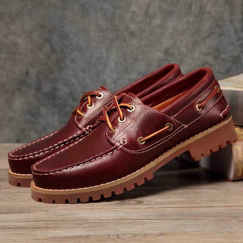 Cow Genuine Leather Shoes Men Loafers Soft Casual Shoes Men Boat Shoes Male Footwear Black Brown Work Shoes Lace-upXJ250118