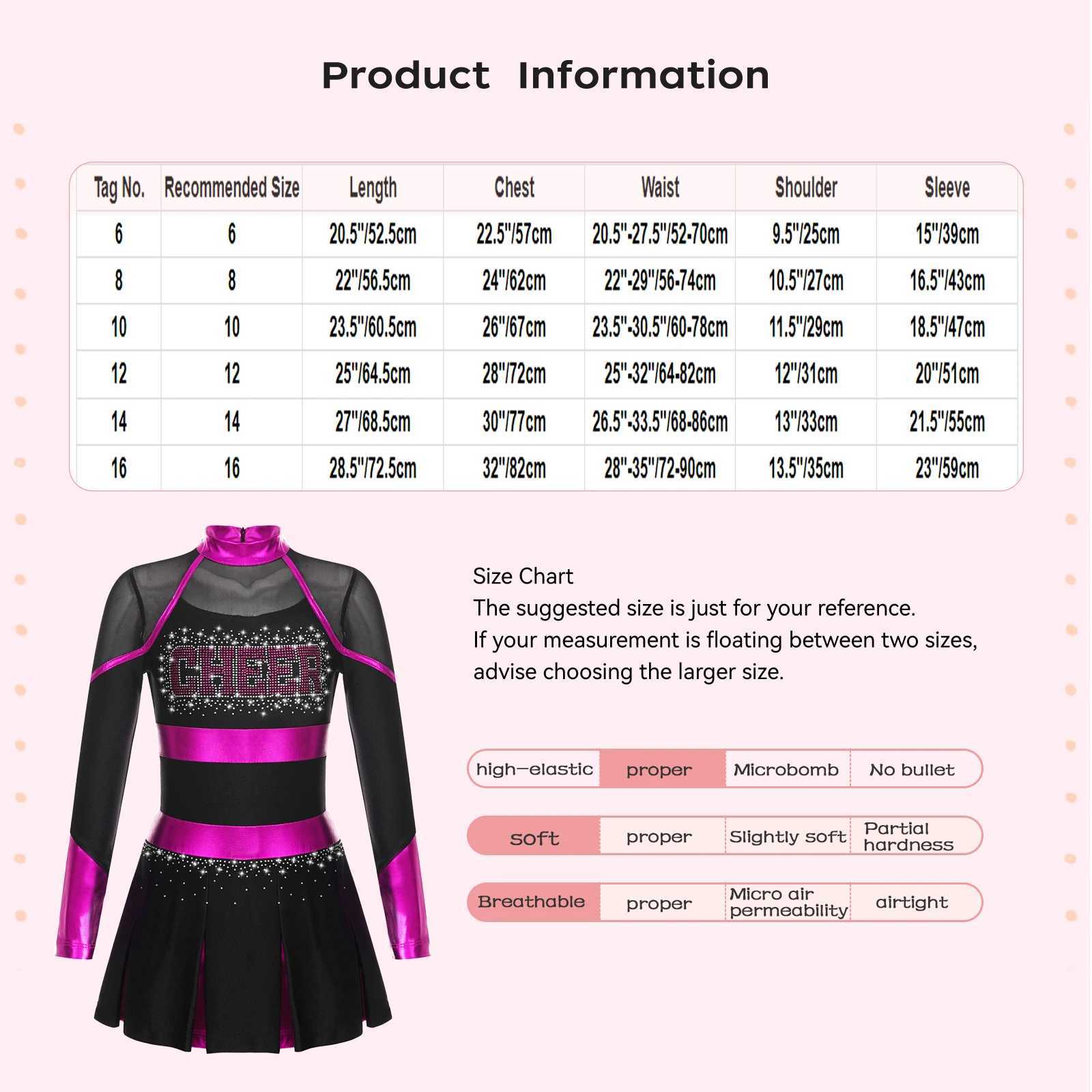 Kids Girls Cheerleader Costume Outfit Rhinestone Long Sleeve Dress Musical Cheerleading Uniform Halloween Party Carnival CosplayW250121