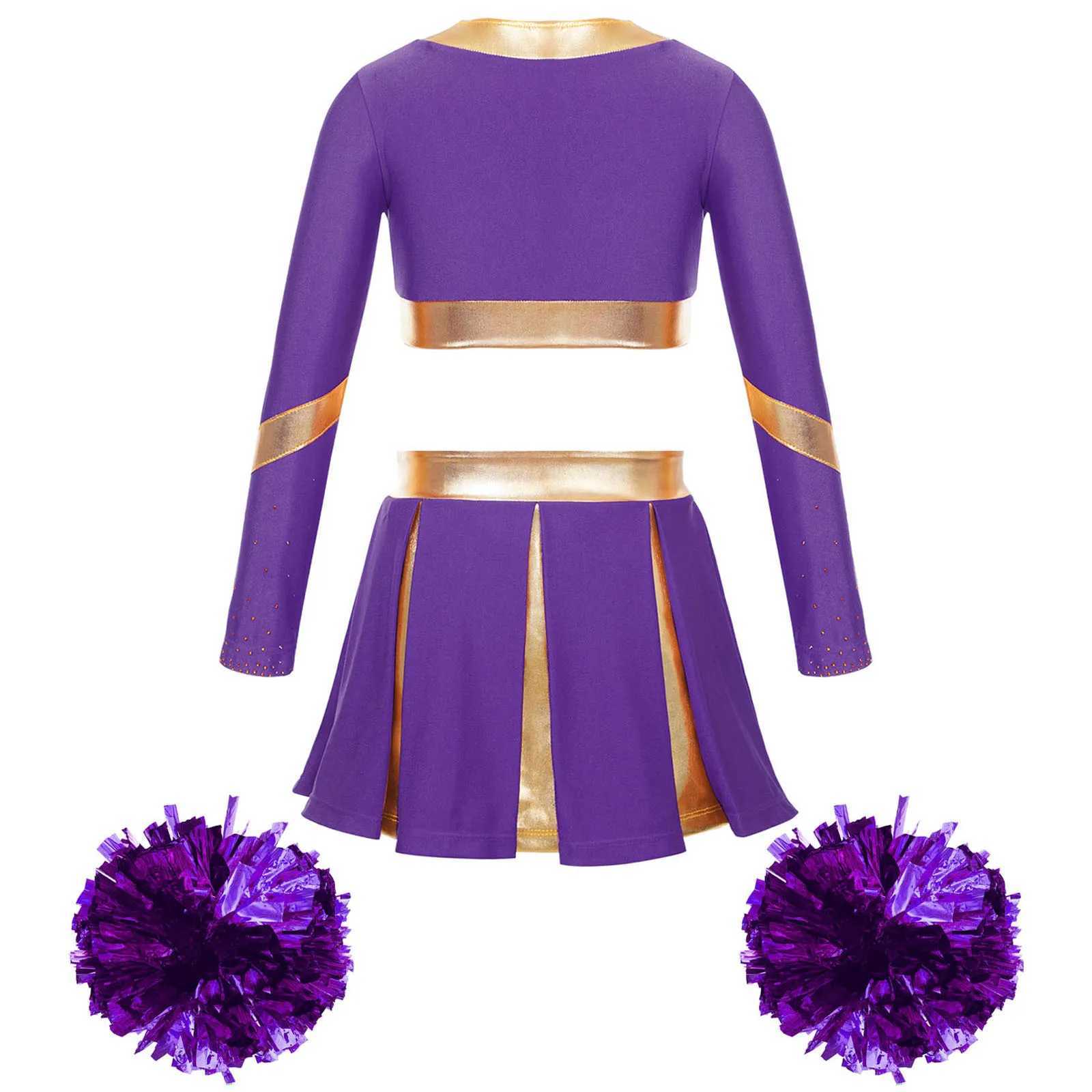 Kids Girls Cheer Dance Outfit Teens Cheerleading Uniforms with Hand Flowers Teen Dancewear Set for Children Performance ClothesW250121