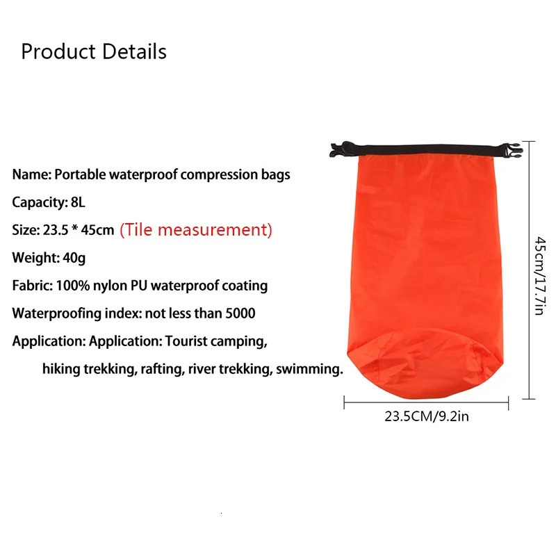 8L Waterproof Swimming Bag Ski Drift Diving Dry Gear Bags For Beach Boating Fishing Rafting 250121
