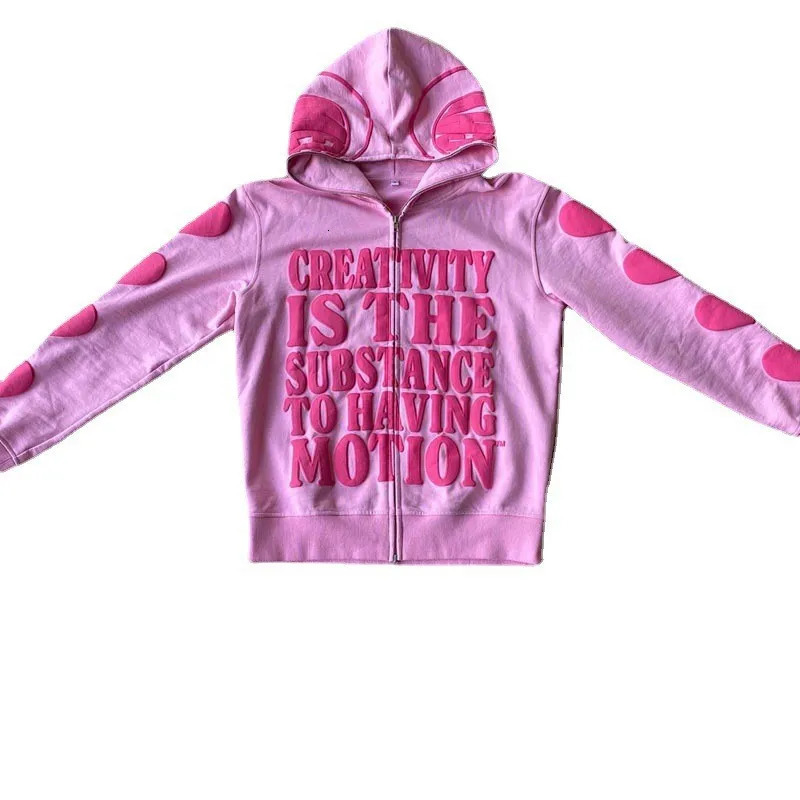 BIG PROMOTION Y2K European and American Autumn Winter Mens Printed Hooded Cardigan Zipper Loose Fashion Sweater Coat 250109
