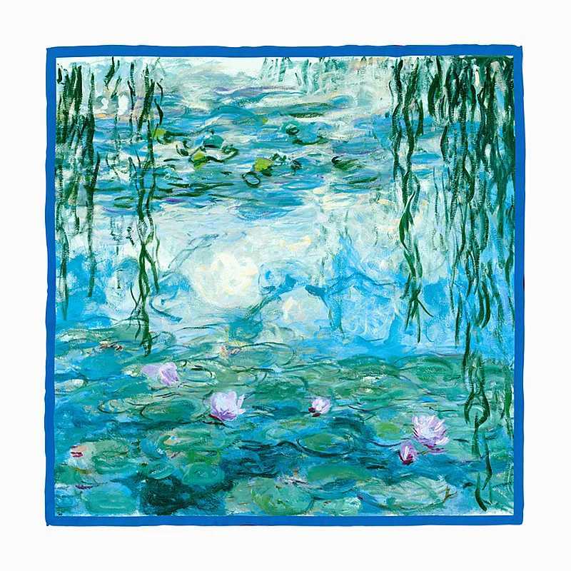 Monet Oil Painting Twill % Silk Scarf Fashion Bandana Women Scarf Wrs 53cm Square Scarves Hijab Head Scarf Neckerchief W250118
