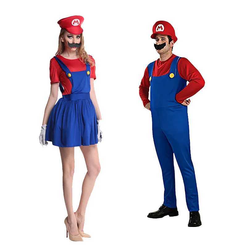 Super Luigi Cosplay Costume Adult Jumpsuit Beard Hat Men and Women Set kid Halloween Costume W250117
