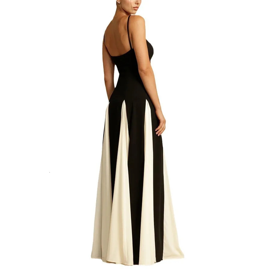 Black White Patchwork Strap Midi Dress Women Sexy Sleeveless Female Sling Elegant Party maxi Dresses Club Vestidos Fashion 250121