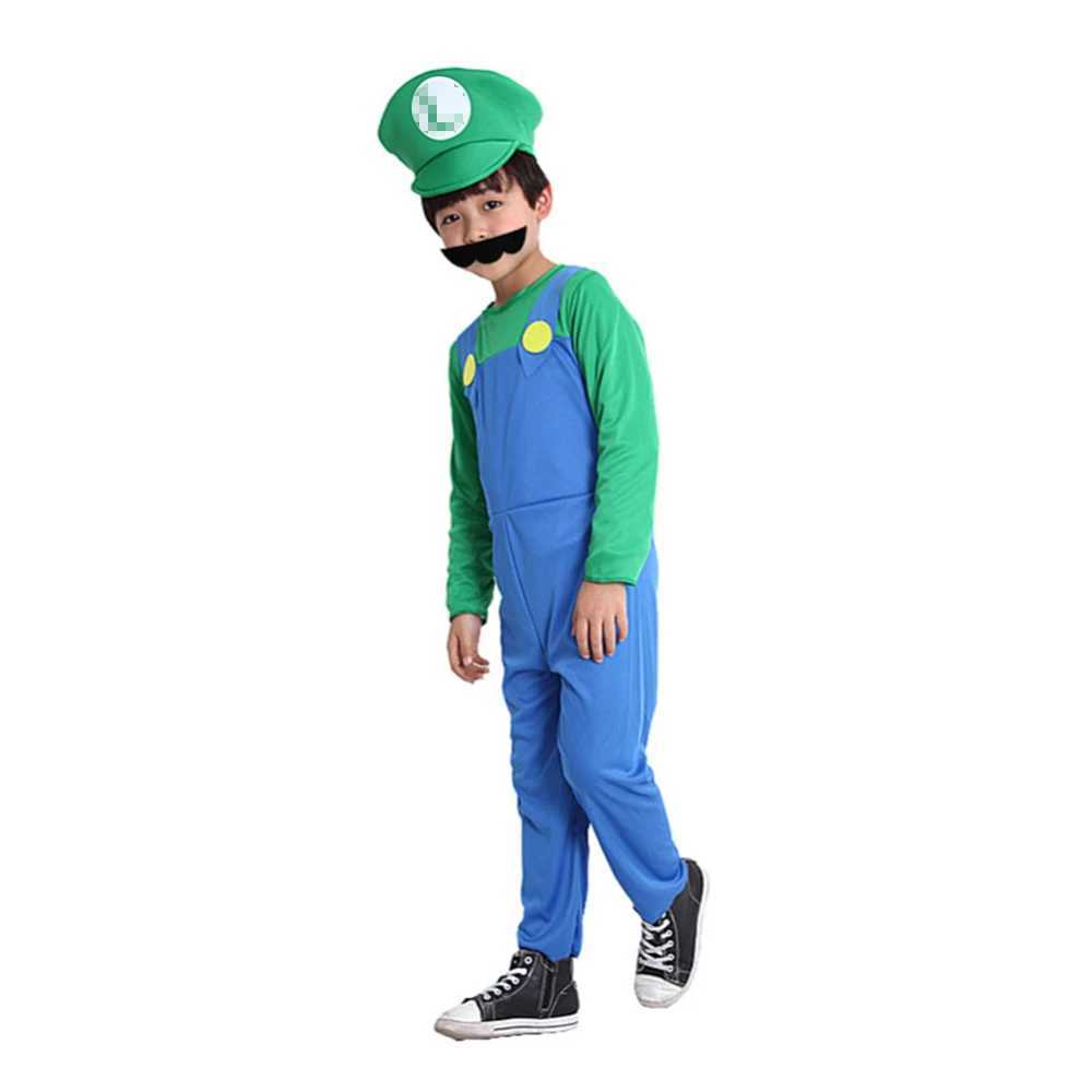 Anime Pumber Luigi Brothers Cosplay Costume Marios boy Jumpsuit Beard Hat Set Halloween Costume W250117