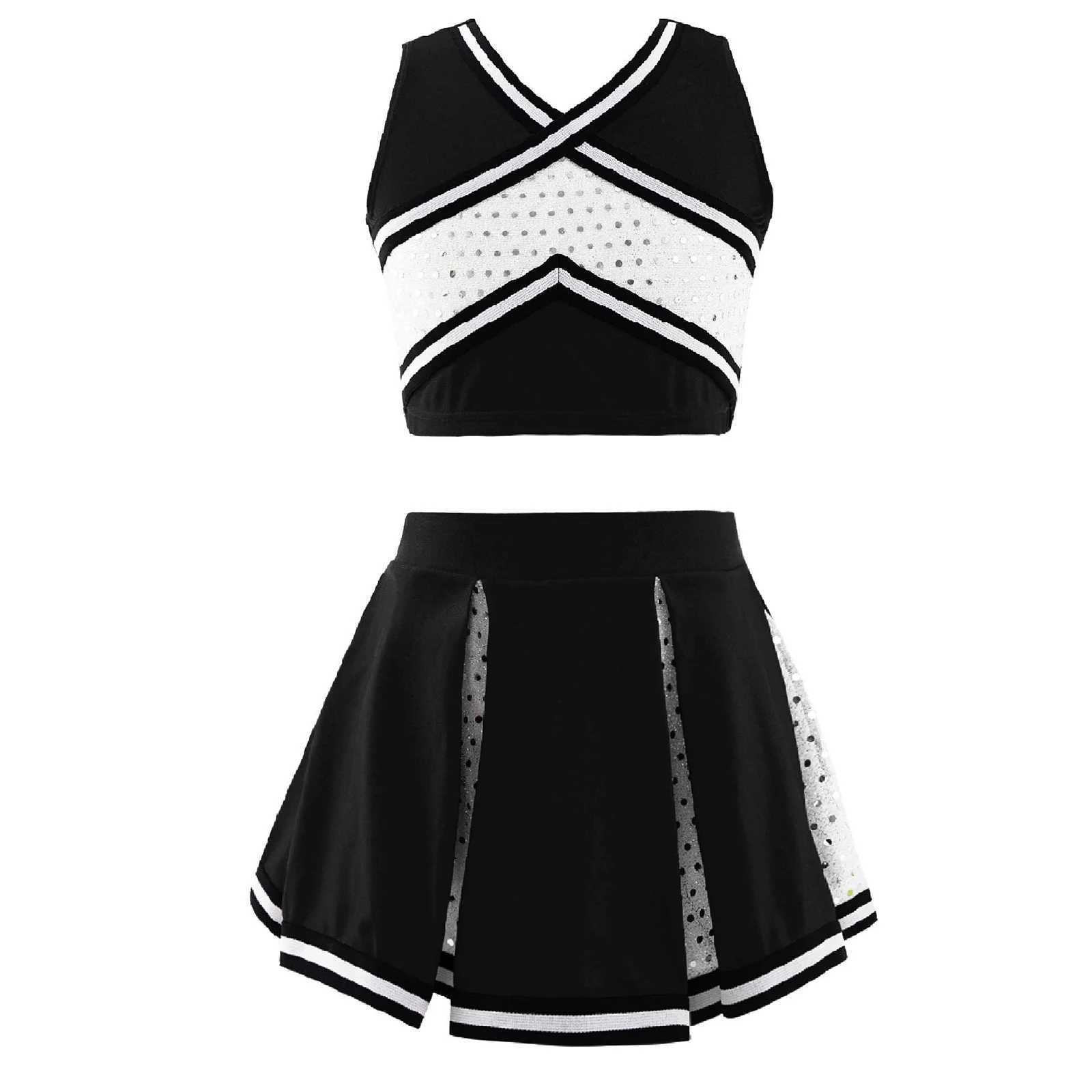 Cheerleader Uniform Kids Girls Cheerleading Costume Schoolgirls Dance Clothes Set Sleeveless Top + Skirt Children Sequins OutfitW250121