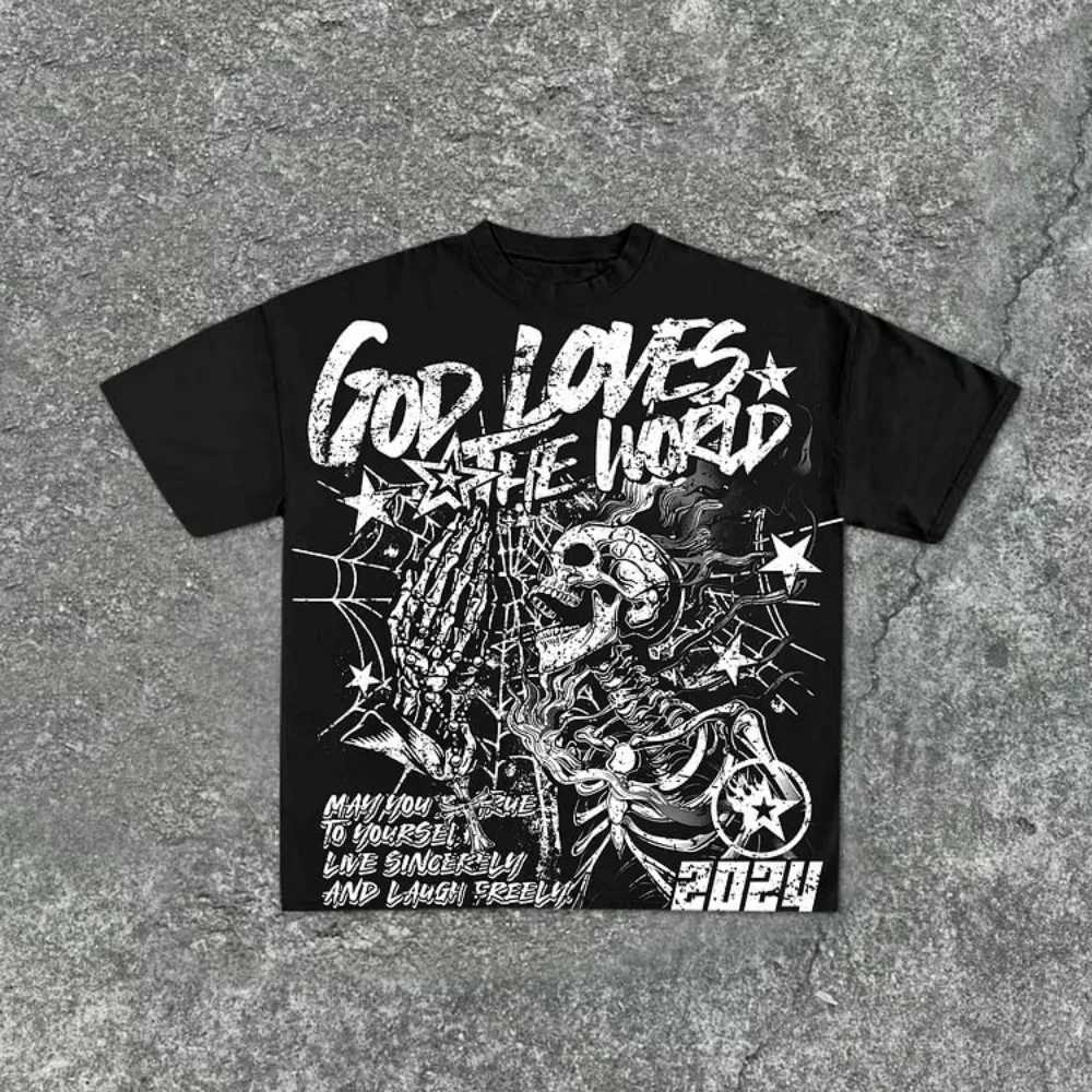 Casual Short Sleeve God Loves The World Graphics 00% Cotton T-Shirt Men Y2K Short Sleeves Oversize Tshirt Streetwear Women Tops W250117