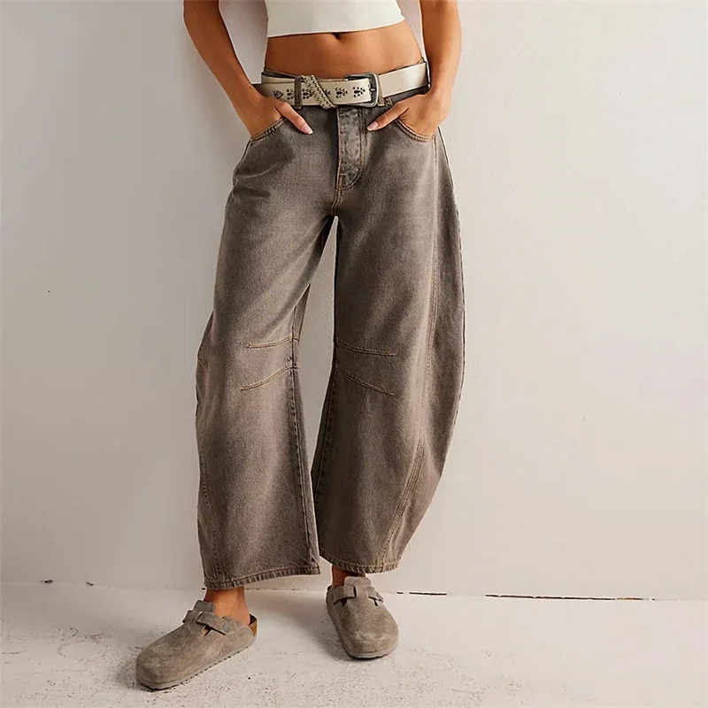 High Stretch MidRise Jeans Fashion Wide Leg Shape Women Casual Baggy Mid Waist Denim 250108