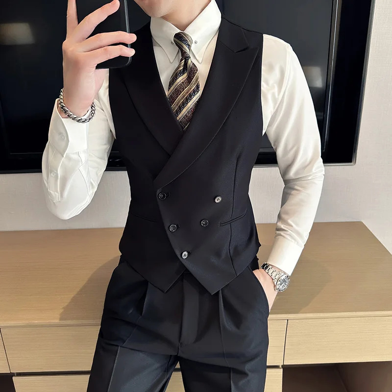 2023 Clothing Men Spring High Quality Double Breasted Blazers VestMale Slim Fit Casual Suit Vest Sizing Up S4XL 250114