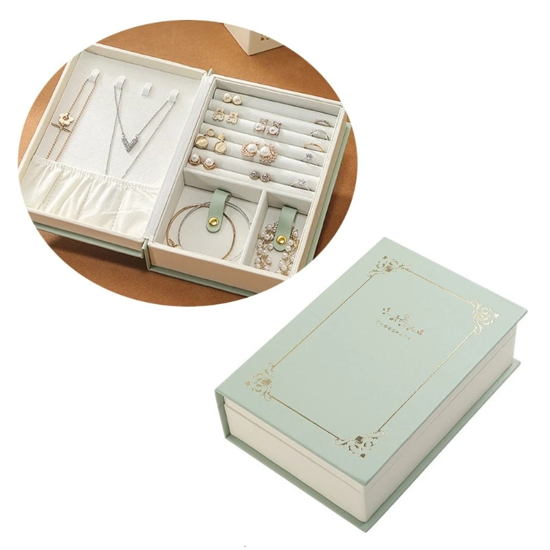 Book Jewellery Box Organiser for Rings Earrings Necklaces PU Leathers Cases 250117