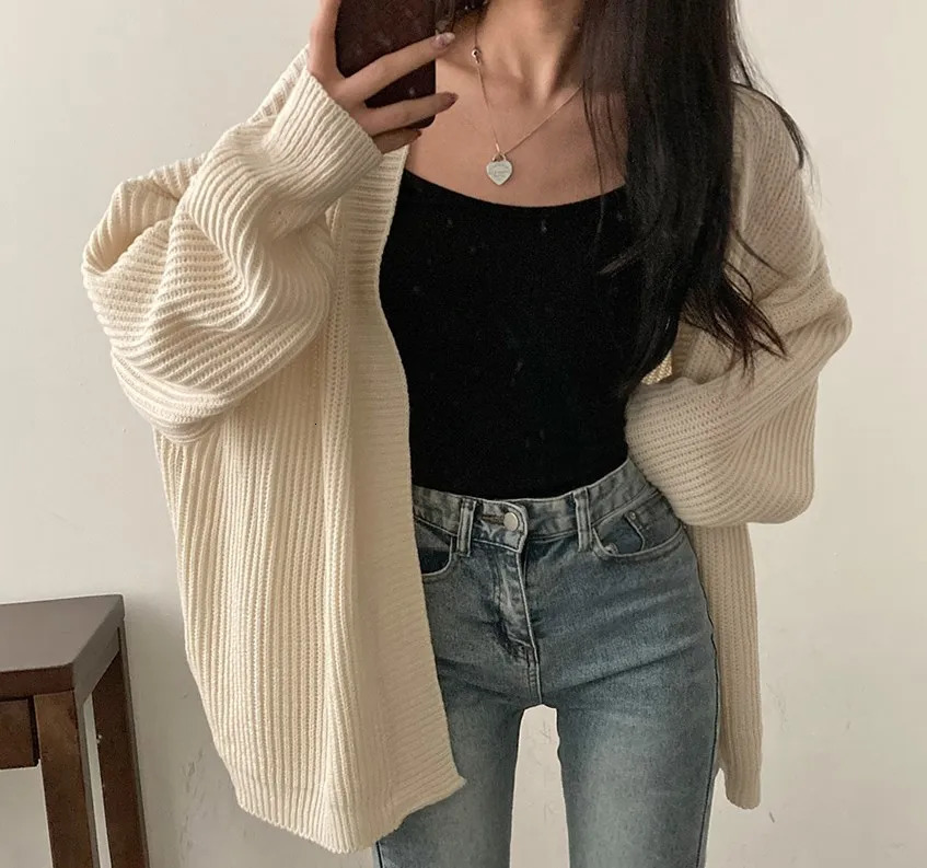 Slouchy Cardigan Knitted Drop Shoulder Long Sleeve Ribbed Open Front Sweater Jacket Women Teengirl Fall Winter Basic Outfit 250109