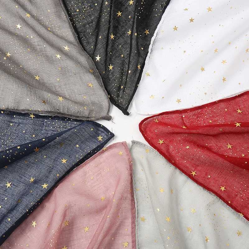 2025 Newest Glitter Cotton Scarf Women Luxury Muslim Fashion Hijab Golden Stars Womens Scarves Foulard Femme Muslim Bandana W250118