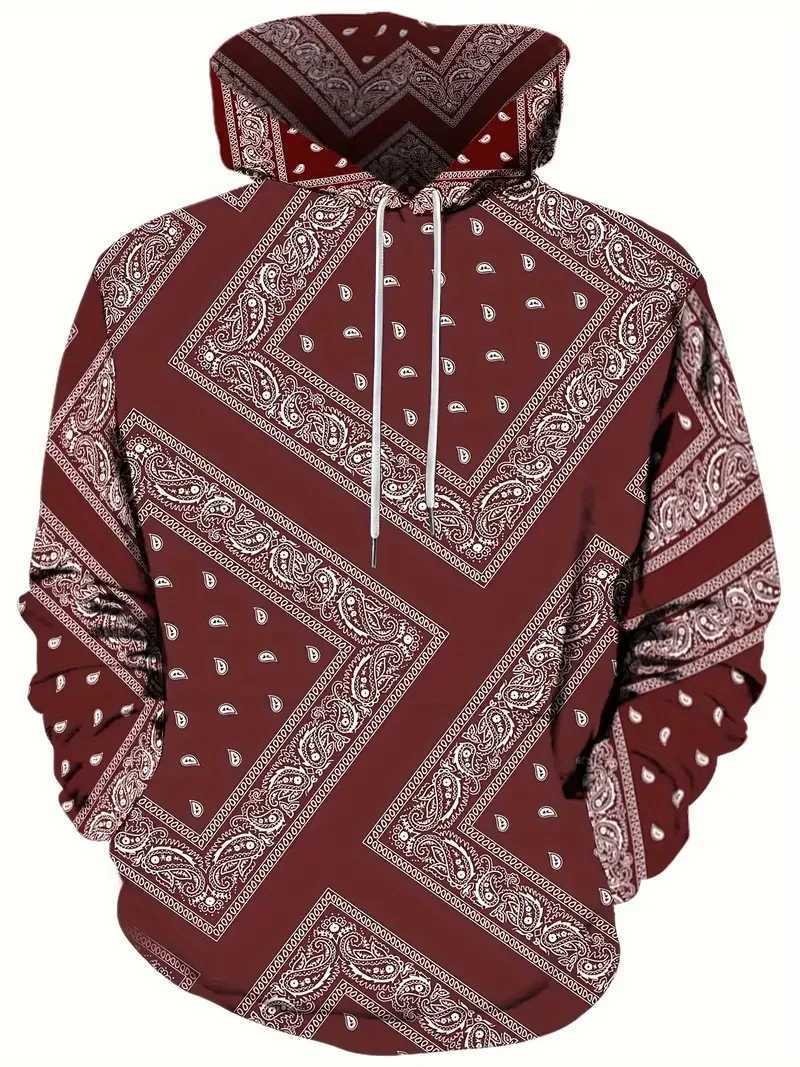 Hoodie Cashew Pattern Graphic Hooded Shirt Sweatshirt For Men Y2k Harajuku Casual Streetwear Long Sleeve Tops Mens Clothing W250117