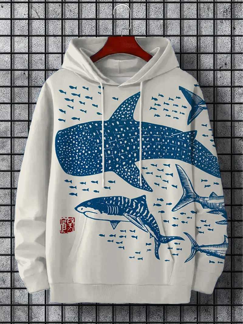 Funny Japanese Harajuku fashion mens hoodie casual y2k hoodie mens autumn and winter sea whale pattern sports hoodie W250117