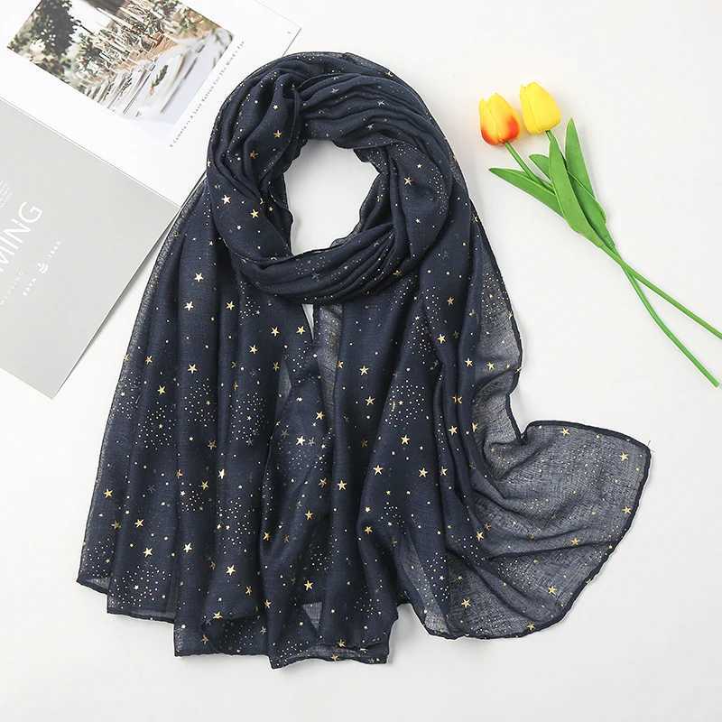 2025 Newest Glitter Cotton Scarf Women Luxury Muslim Fashion Hijab Golden Stars Womens Scarves Foulard Femme Muslim Bandana W250118
