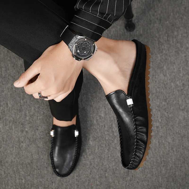 All-mah Luxury Brand Male ShoesLightweight for Men Muller New Arrival Outdoor Men Casual Shoes Leather Mens Slip ShoesXJ250118