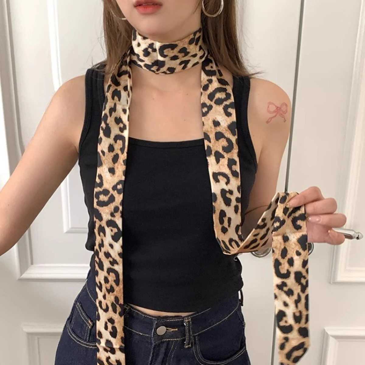 Leopard Print Scarf Silk Chiffon Suspenders Warm Windproof Irregular Y2K Scarf World Punk Nightclub Party Winter W250118