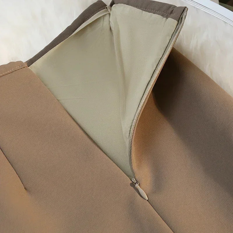 Fashion Elegant Formal Skirts Women Autumn High Waist Drape Suit Long Brown Skirt Zipper Female 250118