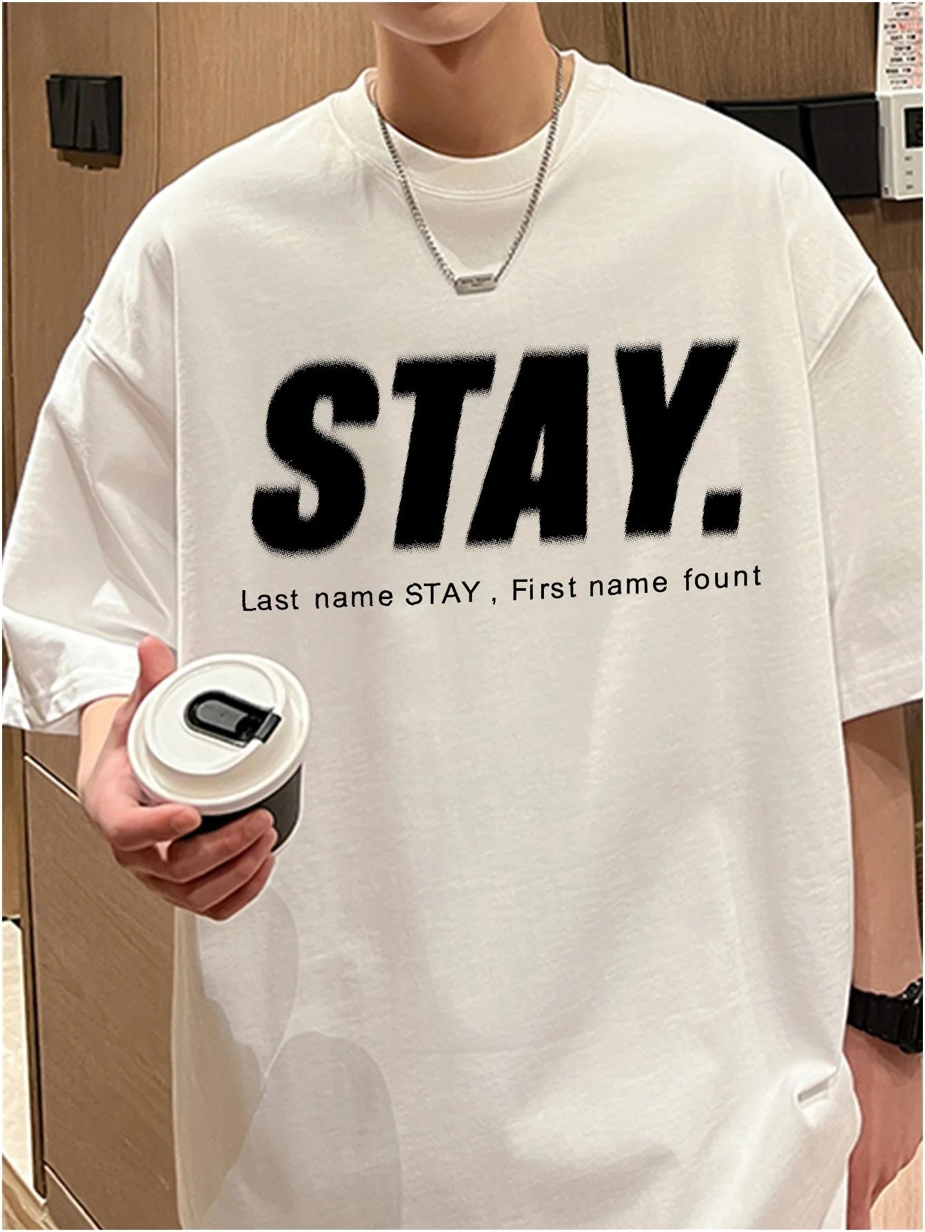 Korean Style Men Tops Kpop Streetwear STAY Print Cotton Male Tees Oversize Casual Unisex Tshirts Y2k Harajuku 250122