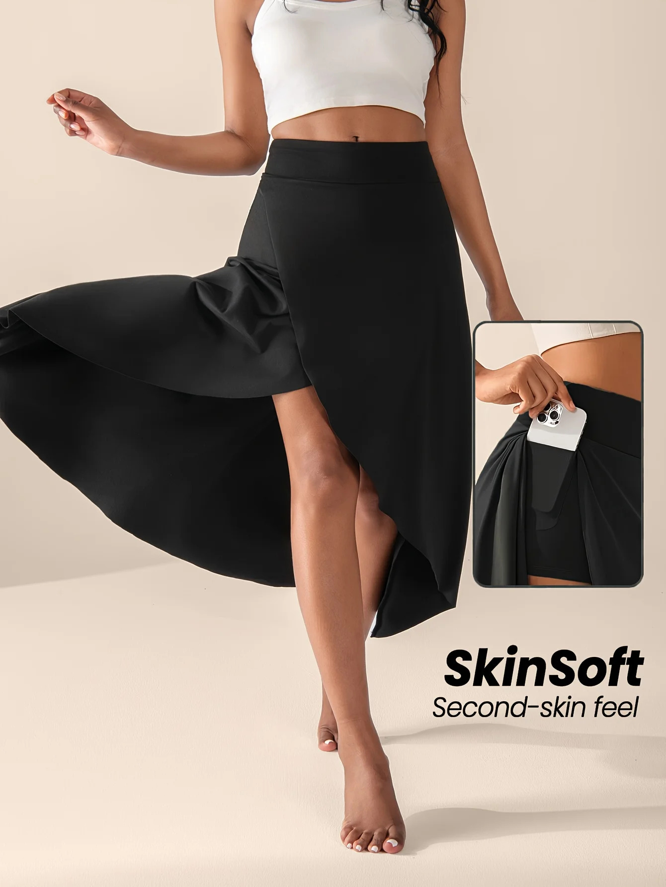 Casual Womens Skort Skirt with Pockets Solid High Waist Slit Culottes 250121