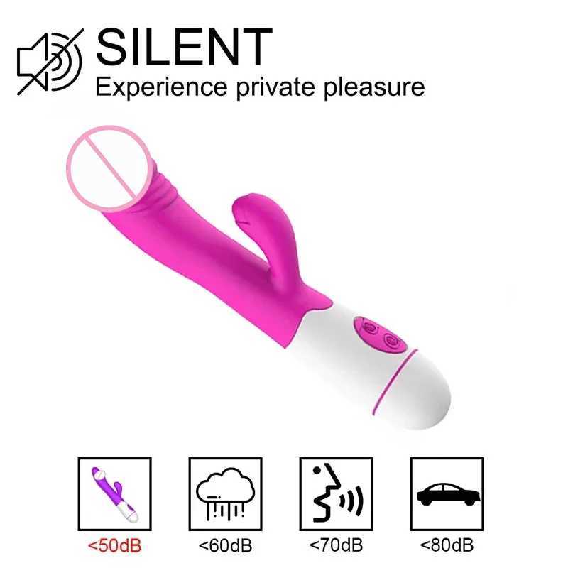 Silicone G-spot fake penis rabbit vibrator dual vibration 30 speed female vaginal labia massager adult sex toy W250117