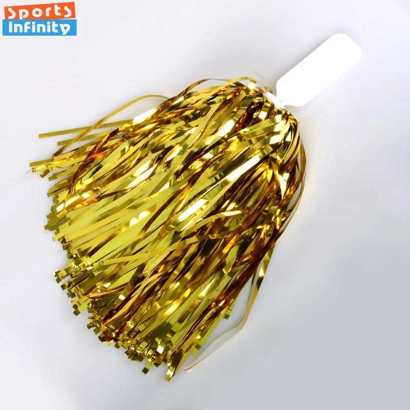Cheerleading Pom Poms with Handle Cheer Balls Gold Yellow Pink Red Green Blue for Hand Dance Women Girl Kids Pompoms AccessoriesW250121