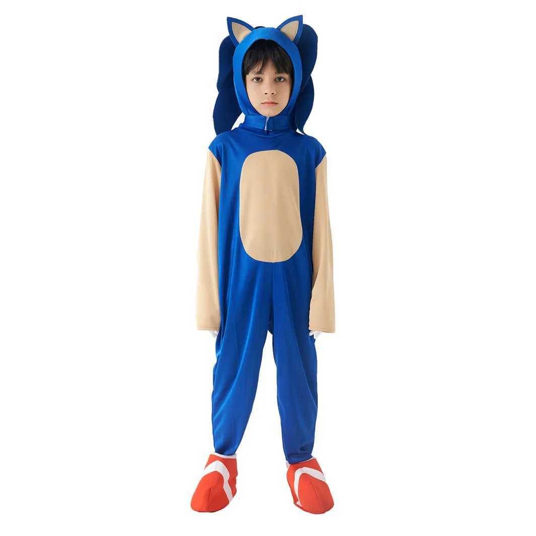 Sonics cartoon jumpsuit childrens role-playing disguise hedgehog role-playing costume anime boys and girls white gloves Halloween gift W250117