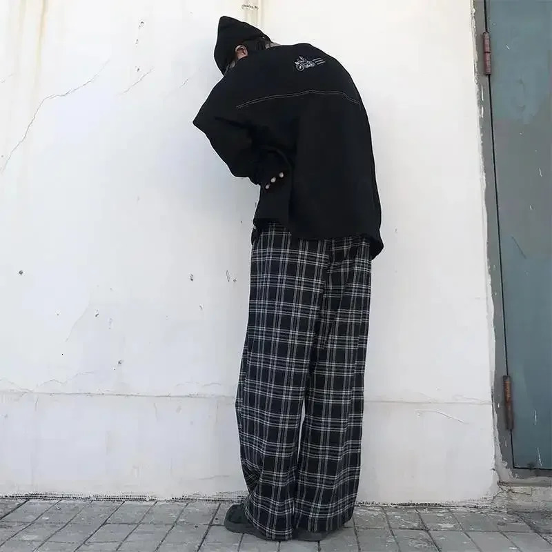 Summer Plaid Pants Women S3XL Casual Chic Oversize Loose Wide Leg Trousers for Harajuku High Waist Hiphop Female 250122