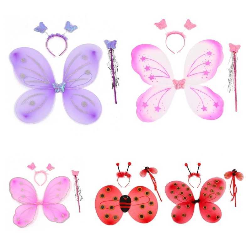 4-piece/set childrens fairy costume set ladybug bee flashing cute wings striped layered Tutu ski club headband dressing Halloween costume W250117