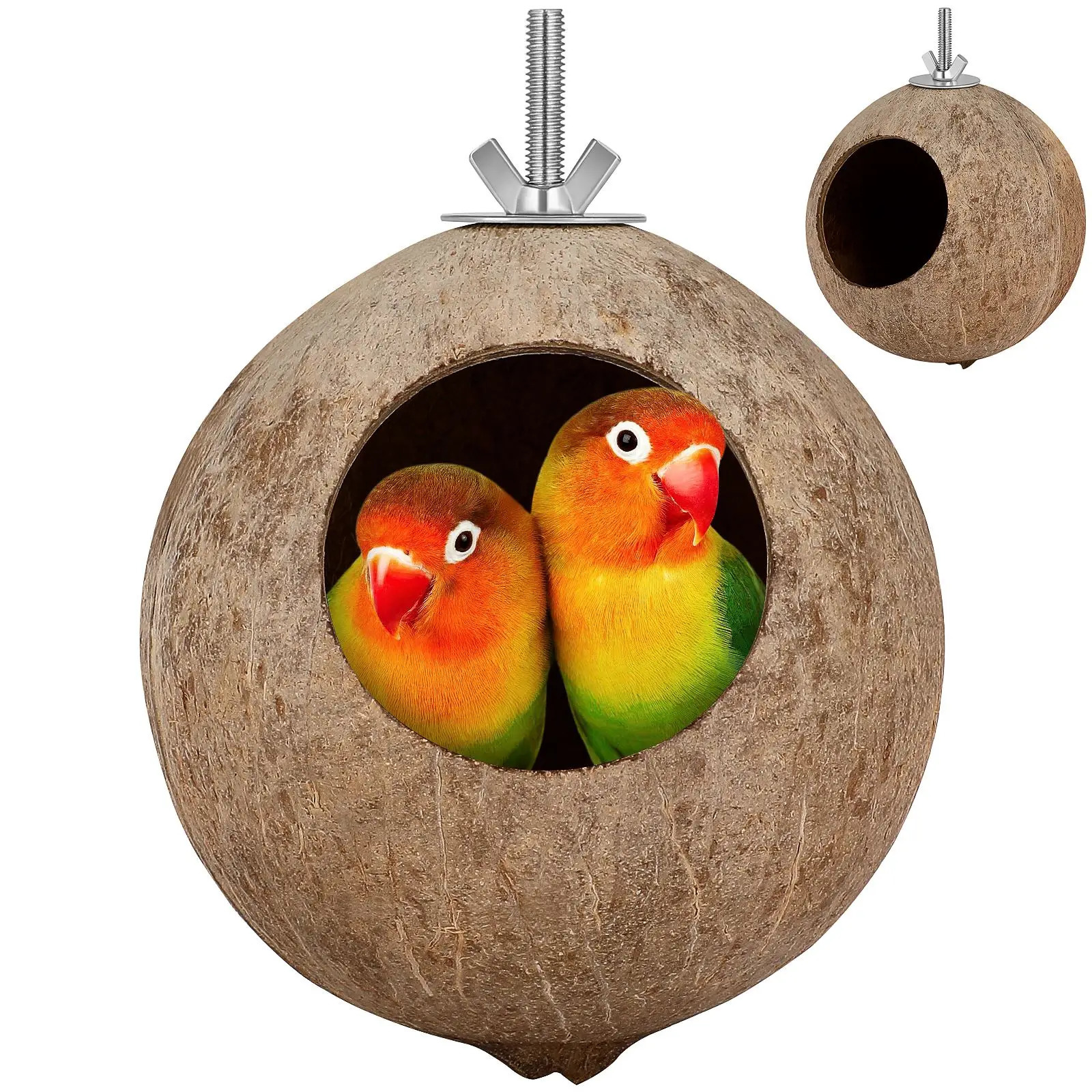 Parrot Coconut Shell Nest Pet Bird Nest Hamster Squirrel Breeding Nest Canary Lark House Hang Ornament For Garden Yard PetSupply 250121