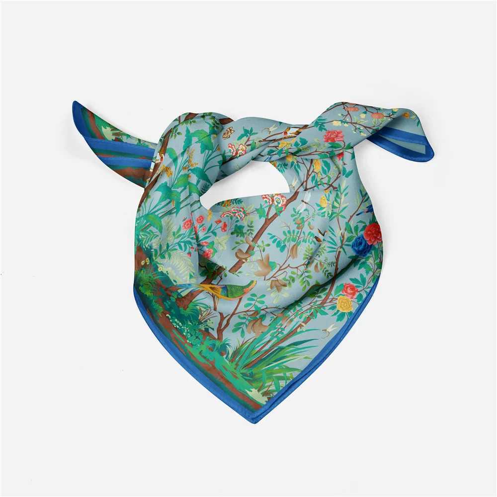 53cm Brand Square Scarf for Women 2024 Design Flower and Bird Silk Womens Scarf Bandana Luxury Headband Collar W250118