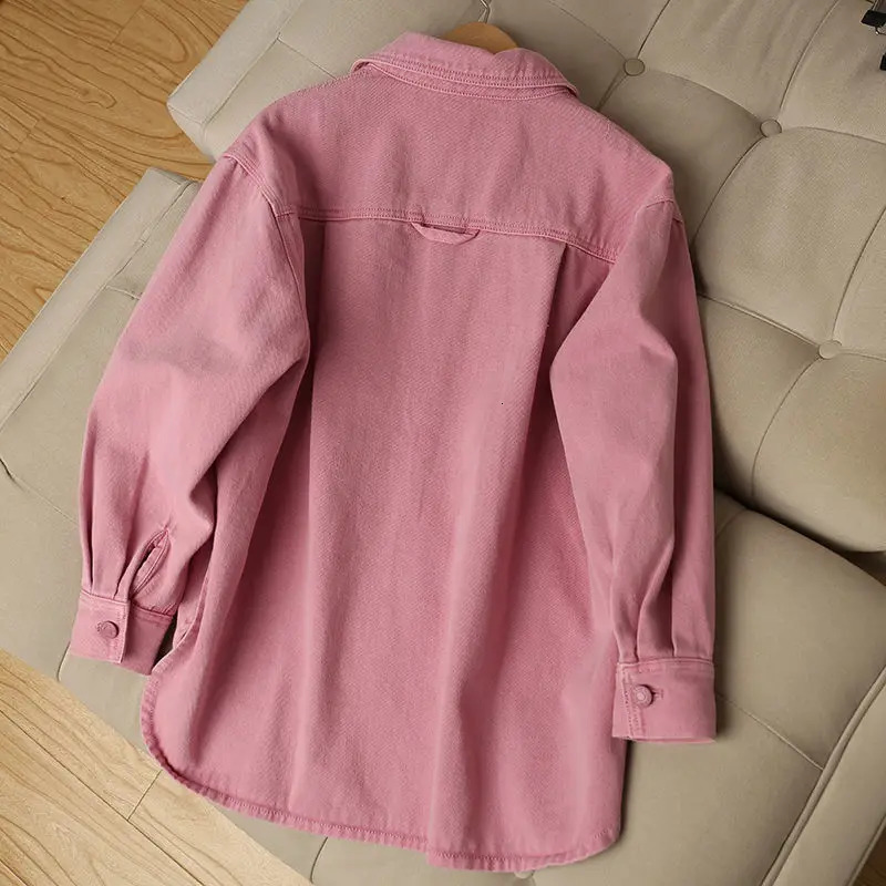 Women Pink Jeans Jacket Oversized Korean Style Single Breasted Chic Denim Coats Spring Autumn Cow Jackets Outwear 250113