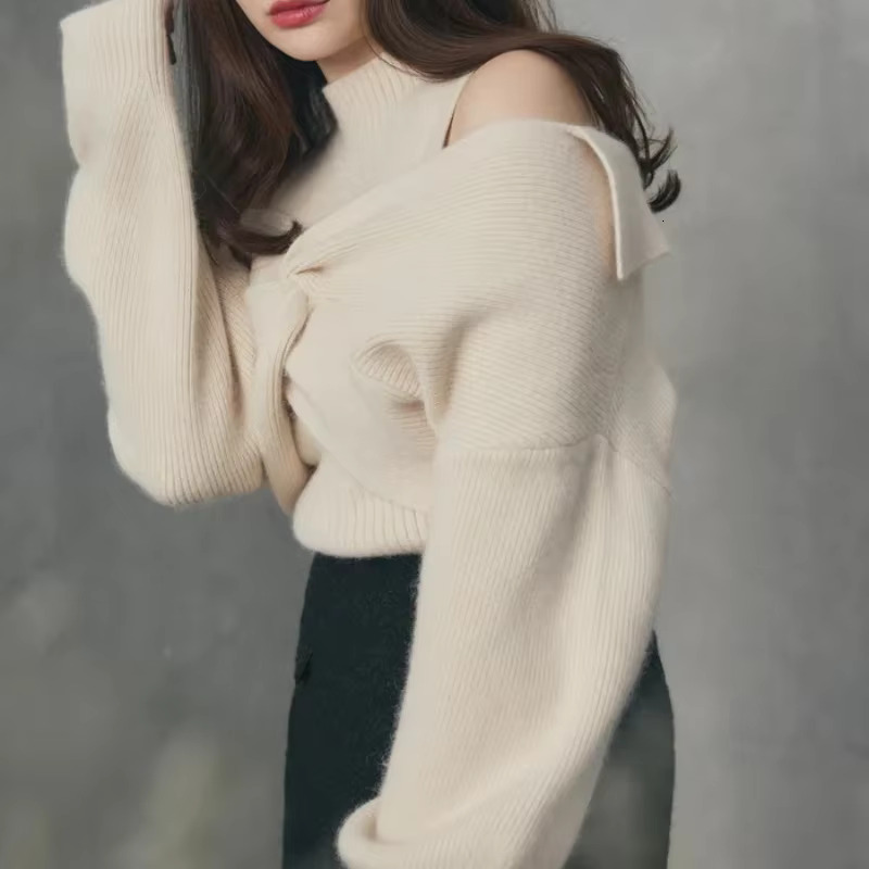 Simple Turtleneck Knit Vest + Lantern Sleeve Sweater Elegant Casual Jumpers Knitwear 2024 Autumn Winter Japanese Two Piece Sets
