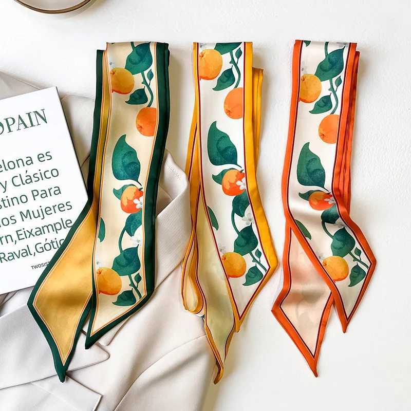 Fashion Silk Neck Scarf Luxury Long Narrow Orange Fruit Hair Tie La Print Soft Headband Shls and Wrs Neckerchief 130*7Cm W250118