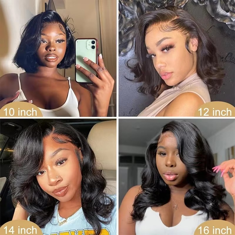 14In Curly Bob 13x6 HD Transparent Body Wave Lace Frontal Wig Pelucas De Cabello 100 Humano 13x4 Lace Front Wig For Women