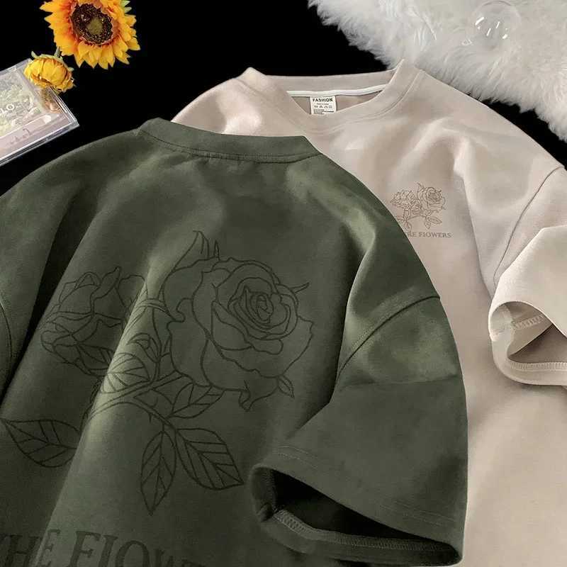 Summer Goth Flowers Design Printed Tshirts For Men Y2K Vintage Short Sleeve T-shirts Hip Hop Fashion Streetwear Cotton Tee Shirt W250117