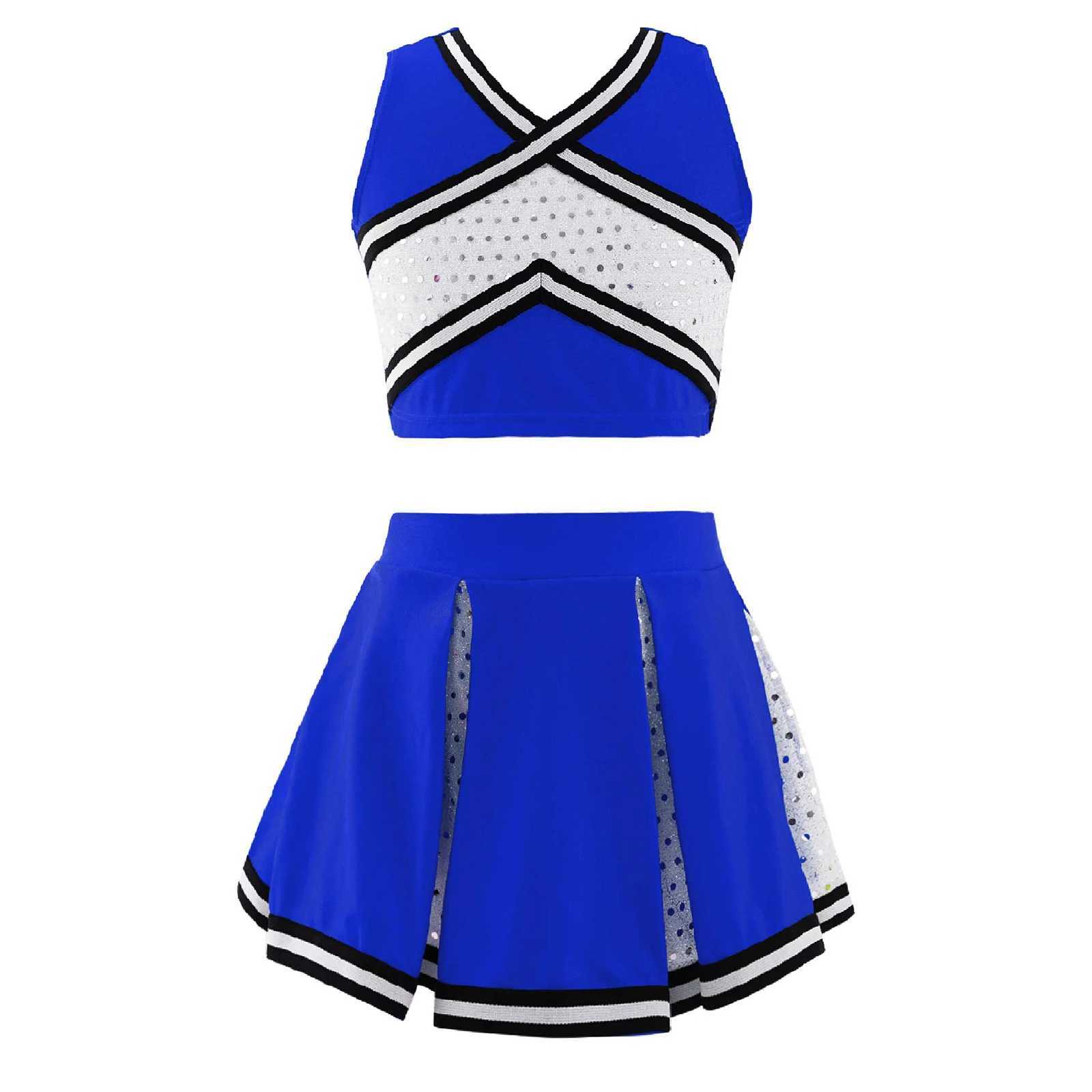 Cheerleader Uniform Kids Girls Cheerleading Costume Schoolgirls Dance Clothes Set Sleeveless Top + Skirt Children Sequins OutfitW250121