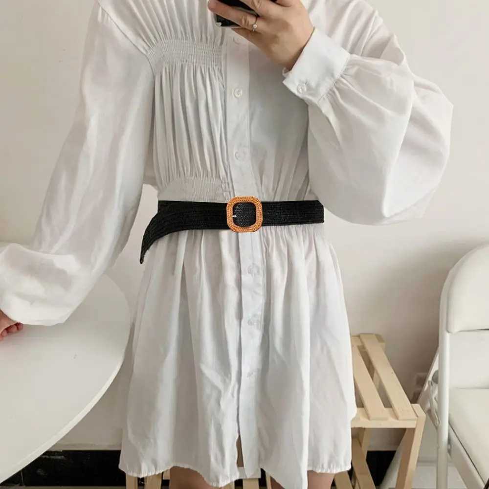 Fashion wide waistband womens waist belt Bohemian woven belt womens summer splicing work straw womens waistband W250120