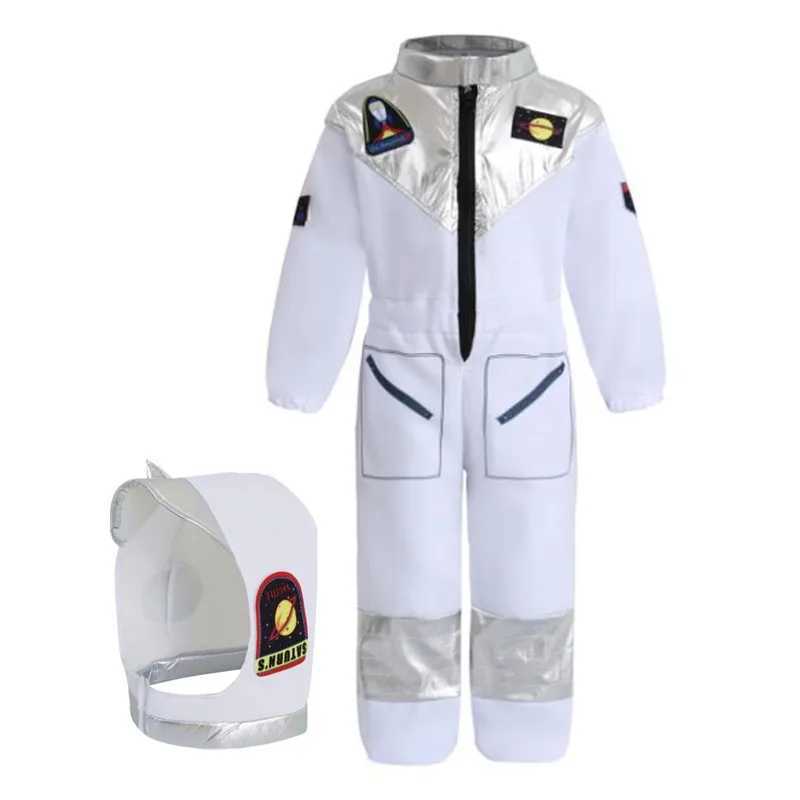 Kids US Astronaut Dressup Costume Deluxe Print Cartoon White Space Suit Bodysuit Halloween Role Play Adventure Gloves Hat Set W250117
