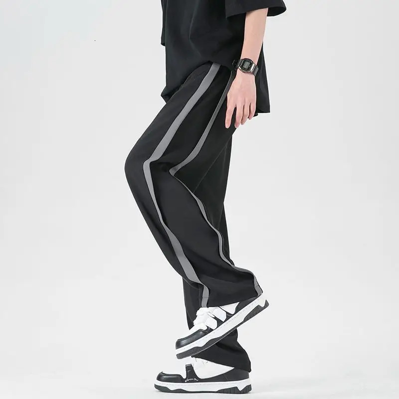 Trousers Striped Male Sports Pants Black Straight Mens Sweatpants Loose Long Athletic Y2k Baggy Elastic Sport Essential Retro 250113