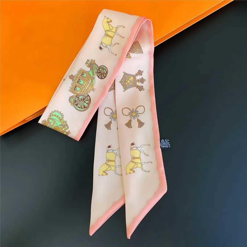 Womens scarf tight silk warhorse carriage print small handbag ribbon womens collar headscarf W250118