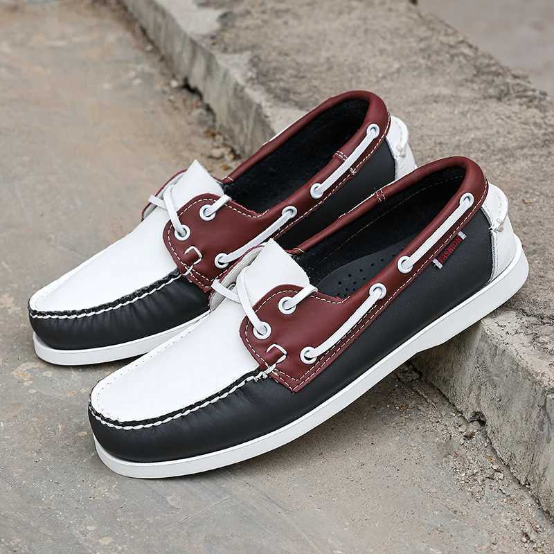 Genuine Leather Mens Causal Shoes Summer Comfy Lace-up Sneakers Shoes Luxury Brand Business Boat Shoes Mocassins Male LoafersXJ250118
