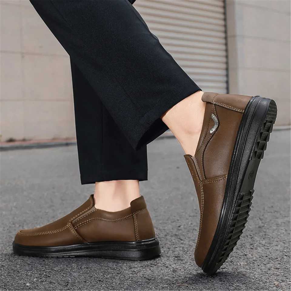 Mens Lightweight Durable Slip-s Antiskid Leather Casual Shoes for All Seass Leather Loafers for Casual Fiable OuttingsXJ250118